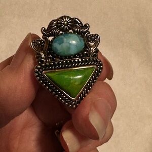 Vintage southwest 925 silver turquoise ring, blue green stone statement ring